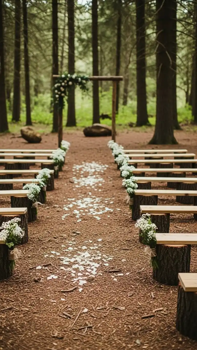 Forest Wedding Ideas: 25 Ways to Celebrate Amid Nature 9 5. Rustic Tree Trunk Seating