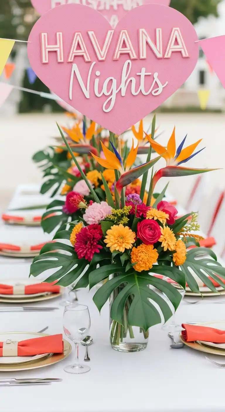21 Inspiring Havana Nights Party Ideas You’ll Adore 9 5. Tropical Flower Centerpieces