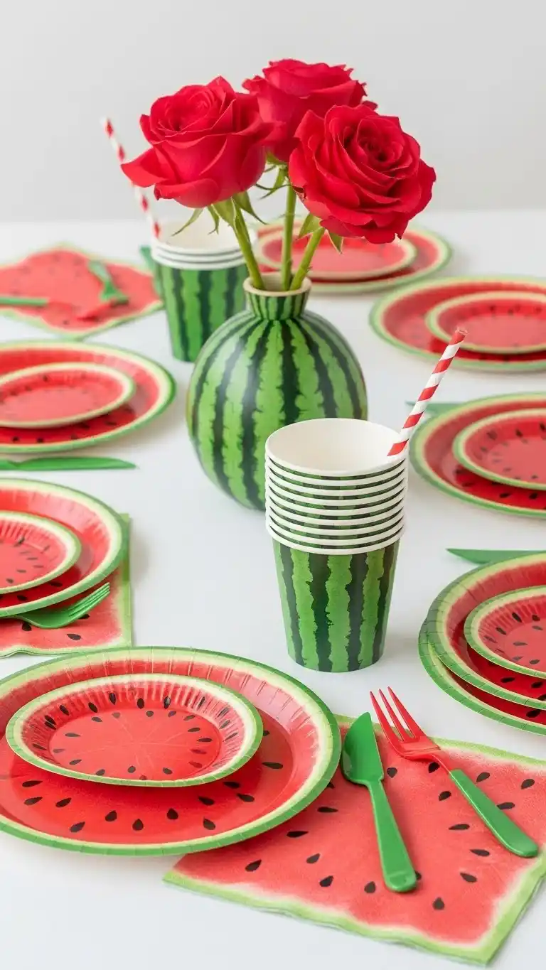 25 Fun Watermelon Themed Party Ideas for a Sweet Celebration 9 5. Watermelon Patterned Plates, Cups, and Napkins