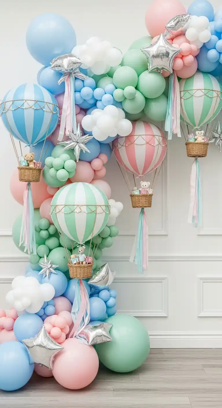 17 Hot Air Balloon Baby Shower Inspiration Ideas 10 6. Balloon Garland Decor That Transforms the Venue