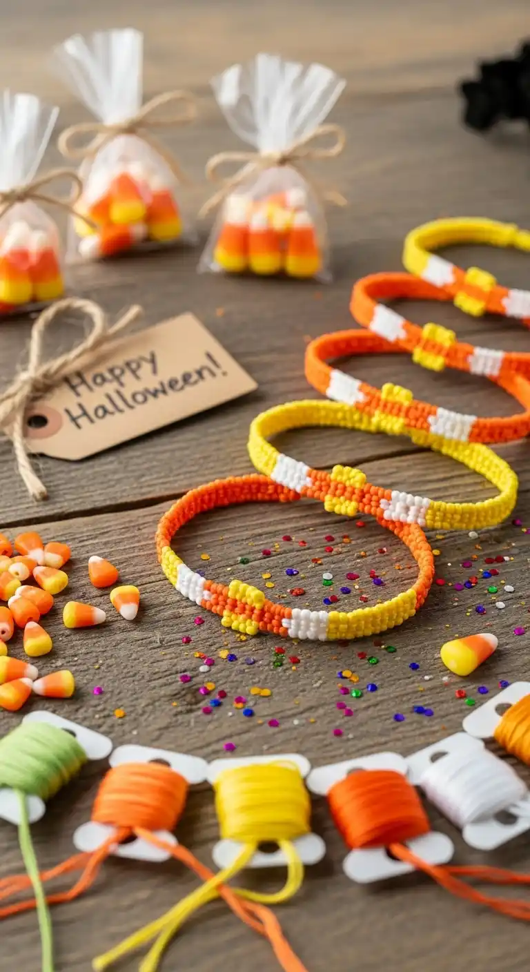 21 Ideas Spooky DIY Halloween Party Favors for Kids 10 6. Candy Corn Friendship Bracelets