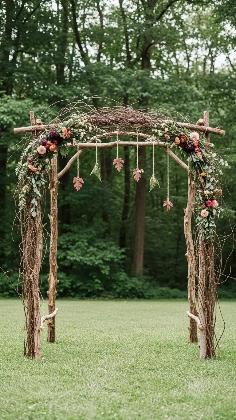 Beautiful Outdoor Wedding Entrances You’ll Love 10 6. Natural Branch Arch for Woodland Elegance