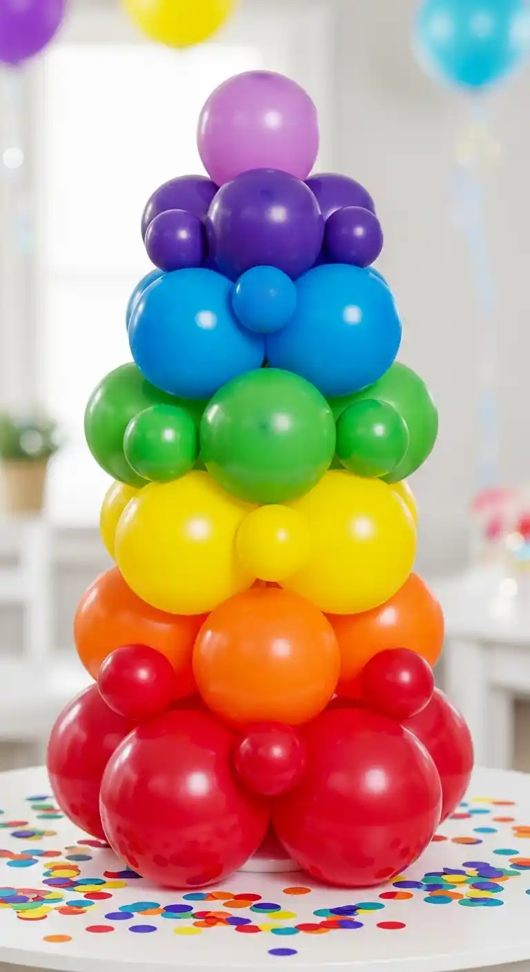 25 Stunning DIY Balloon Centerpiece Ideas on a Budget 10 6. Rainbow Layered Balloon Centerpiece for Colorful Themes