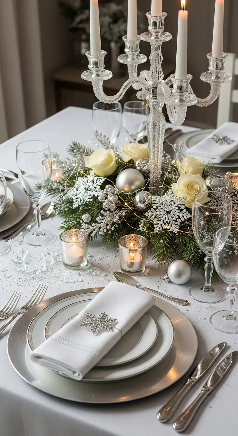 19 Easy Dinner Party Table Settings Inspirations 10 6. Winter Wonderland Themed Dinner Table