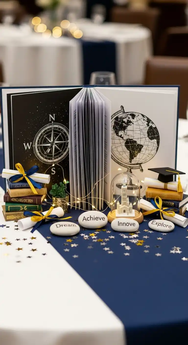 Throw a Memorable Graduation Party: 23 Fun Ideas 11 7. Curate an Inspiration-Driven Table Centerpiece