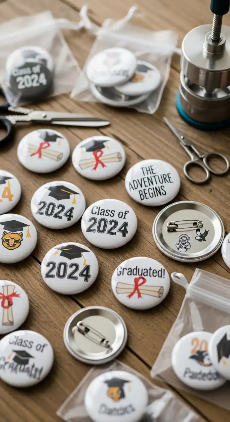21 DIY Graduation Party Favors That Wow Your Guests 11 7. Custom Button Pins