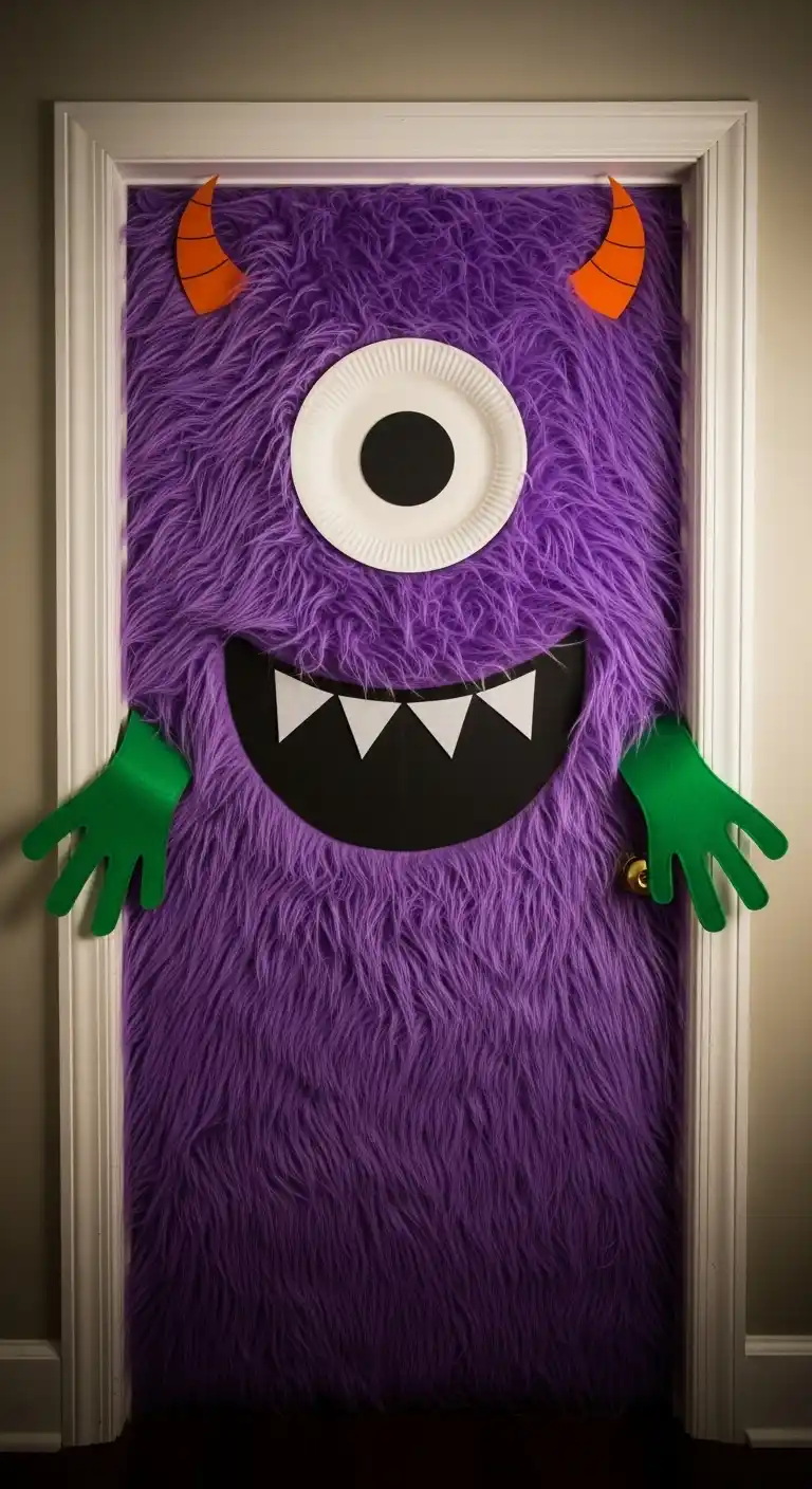 23 DIY Halloween Party Decor Ideas for a Festive Look 11 7. DIY Monster Door Decoration