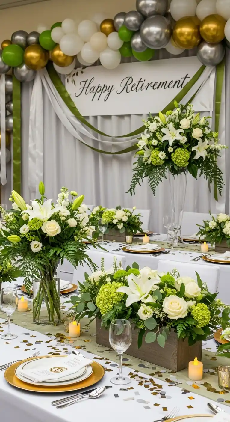 Retirement Party Decorations: 21 Stylish Ideas to Try 11 7. Floral Centerpieces That Reflect the Theme