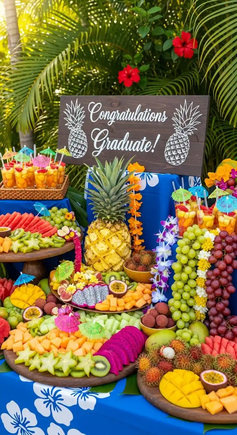 25 Hawaiian Graduation Party Ideas for a Fun Celebration 11 7. Fresh Fruit Display Table
