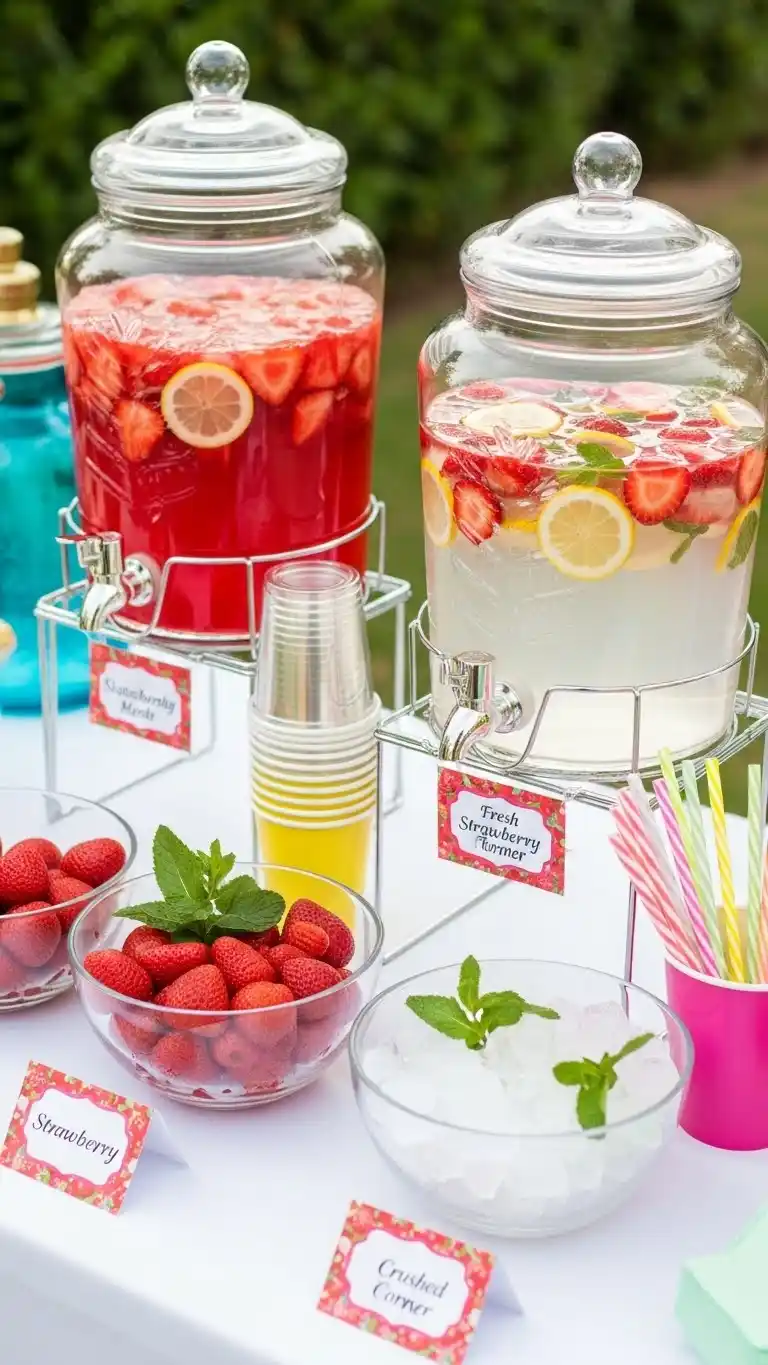 21 Strawberry Themed Party Ideas That Shine 11 7. Fresh Strawberry Mocktail Corner (Non-Alcoholic)