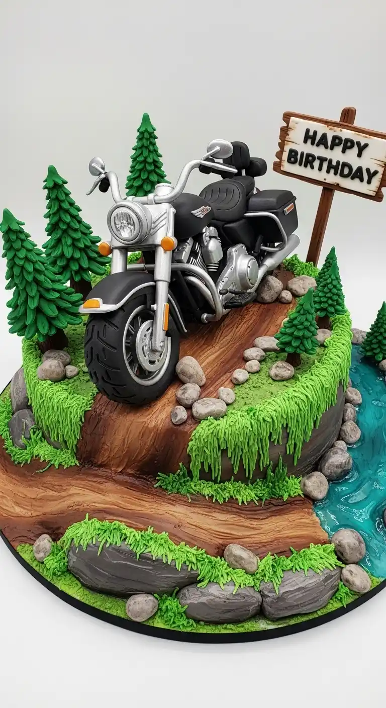 21 Easy & Cool Birthday Cake Ideas for Men 11 7. Motorcycle Adventure Cake