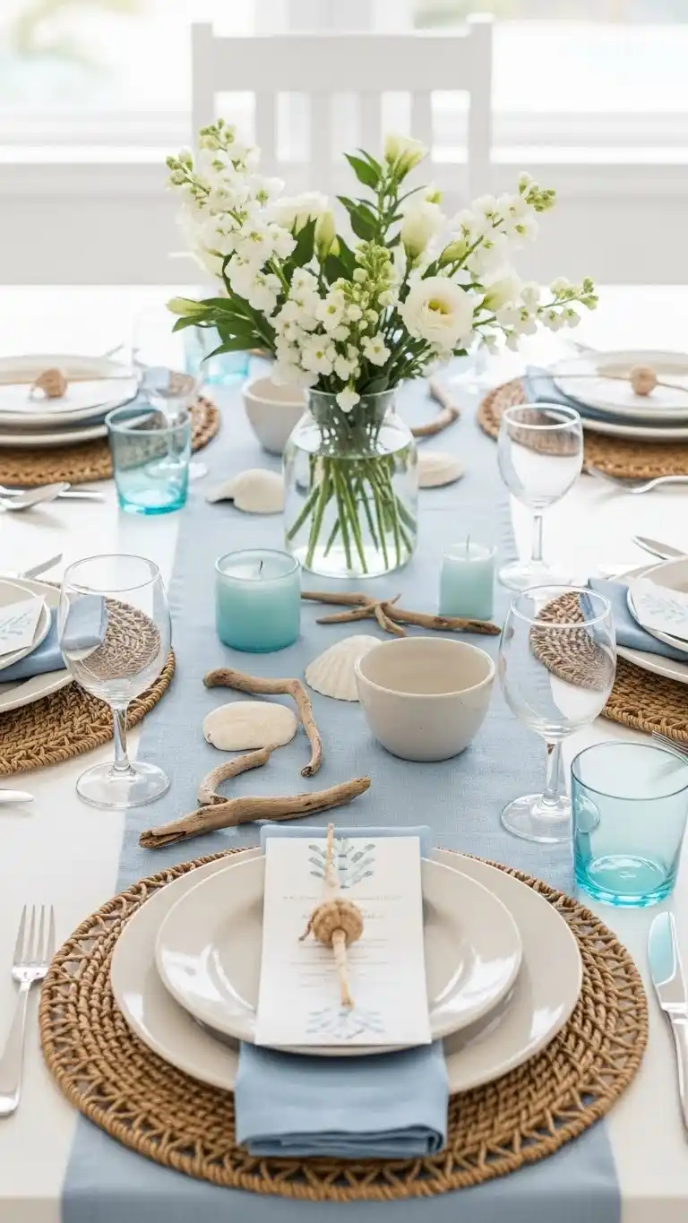 17 Stylish Dinner Party Table Ideas for Every Occasion 12 8. Coastal Breeze Palette Arrangement