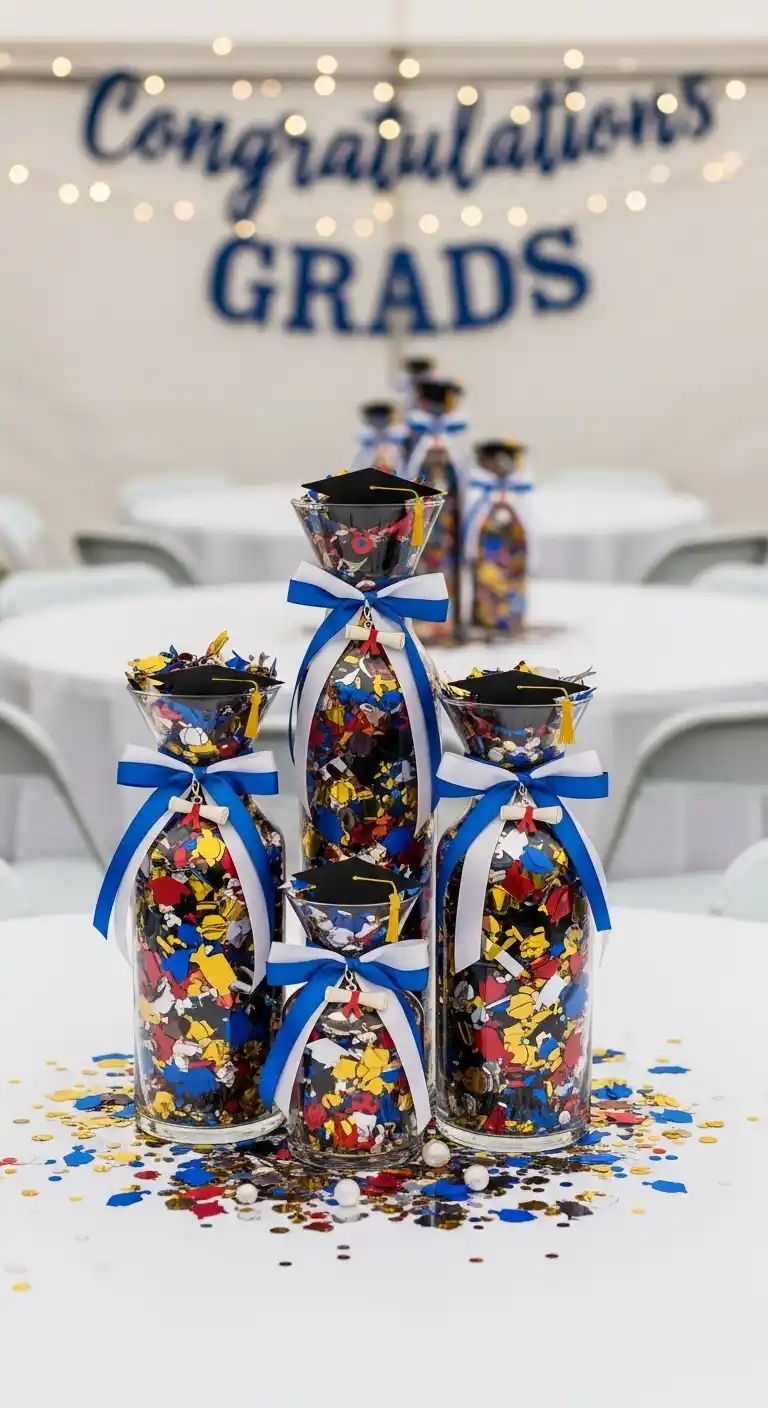 19 Graduation Party Centerpieces Ideas for a Memorable Event 12 8. Confetti-Filled Vases