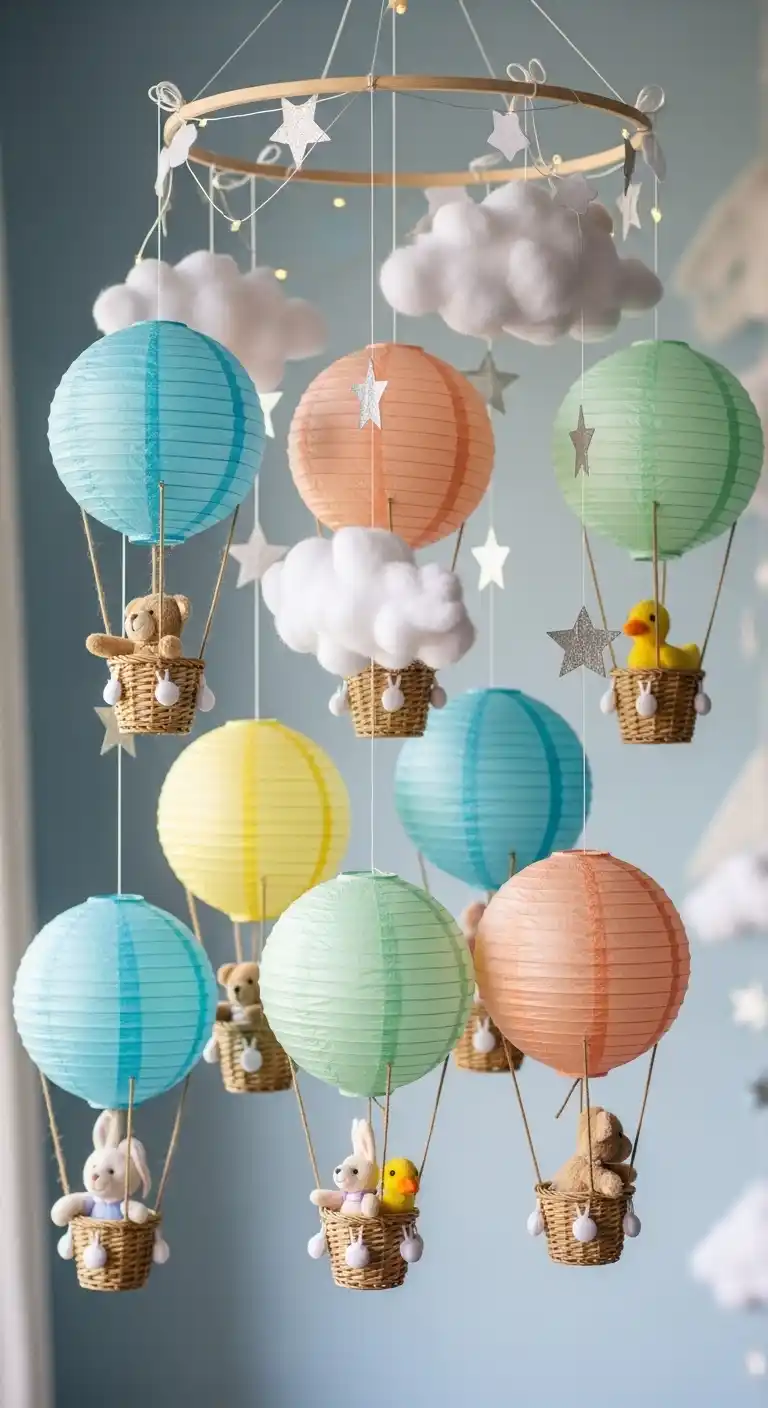 17 Hot Air Balloon Baby Shower Inspiration Ideas 12 8. DIY Balloon Mobile for a Magical Touch