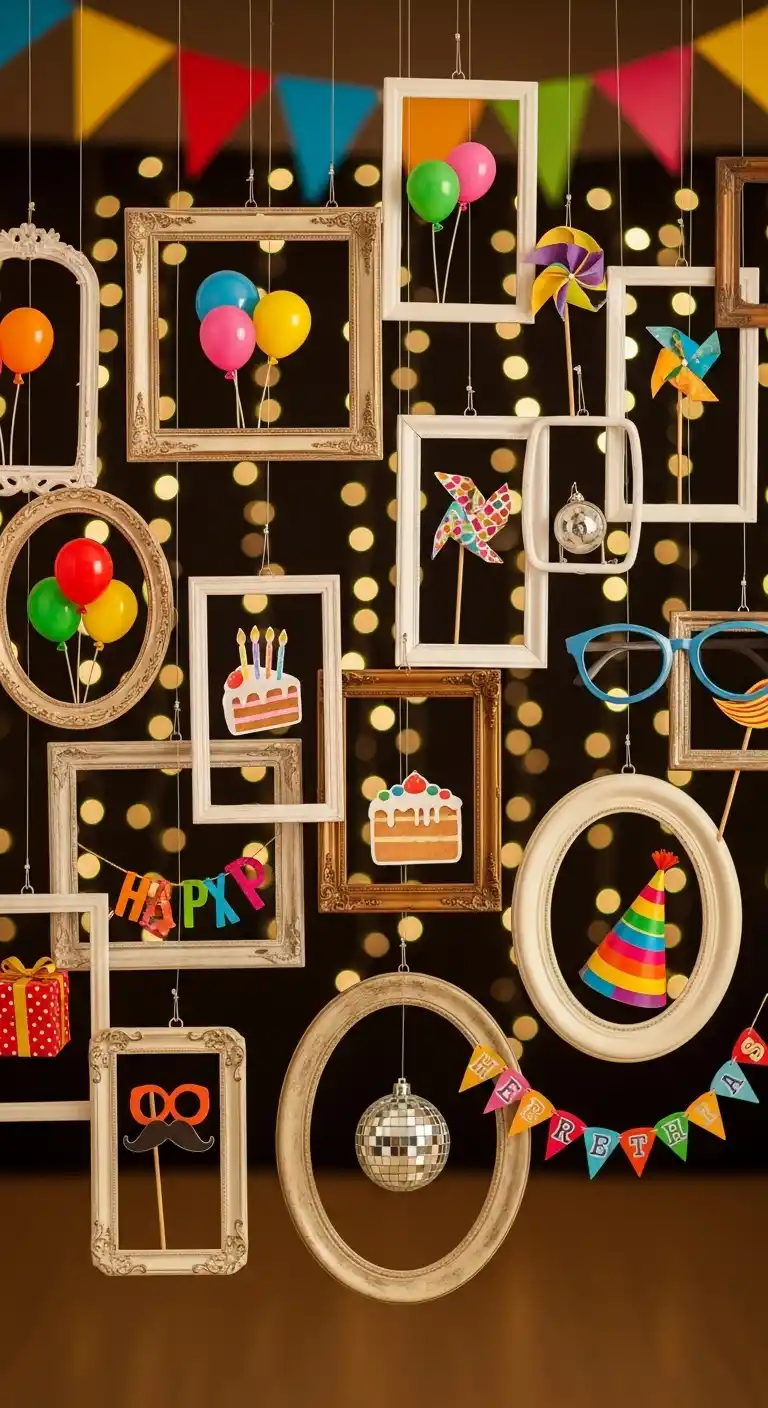 19 Bright & Stylish DIY Party Backdrop Inspirations 12 8. DIY Party Backdrop Using Hanging Photo Frames