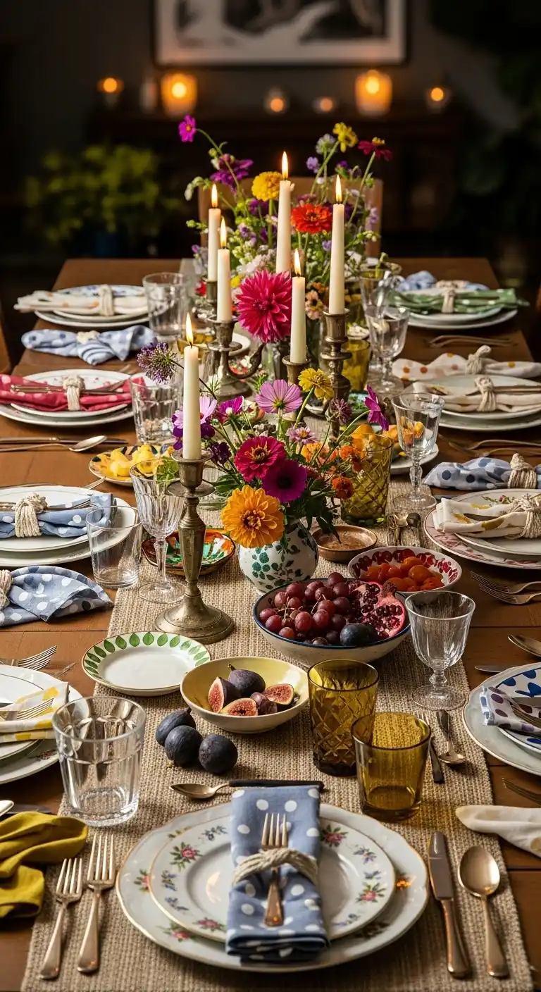 19 Easy Dinner Party Table Settings Inspirations 12 8. Eclectic Mix-and-Match Tableware Ideas