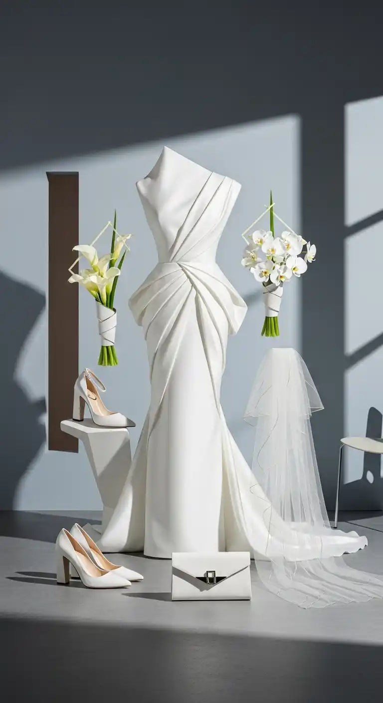 Modern Wedding Ideas: 19 Fresh & Stylish Inspirations 12 8. Modern Bridal Fashion with Architectural Lines