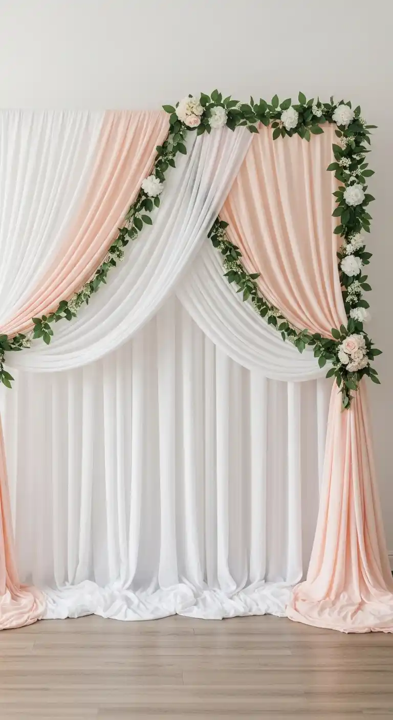17 DIY Wedding Decorations That Wow Your Guests 12 8. Personalized Bridal Backdrop Using Fabric Layers