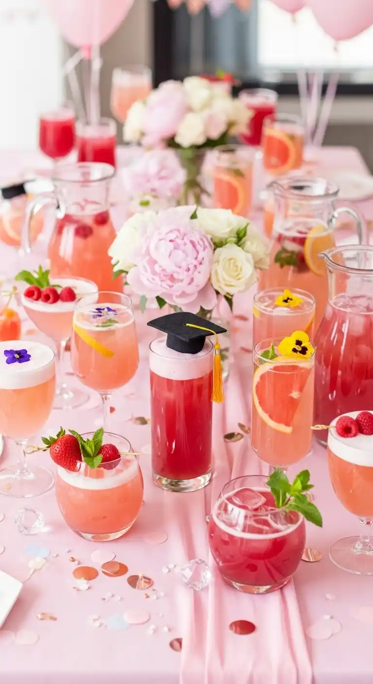 17 Pretty Pink Graduation Party Ideas You’ll Love 12 8. Pink Drinks and Mocktails