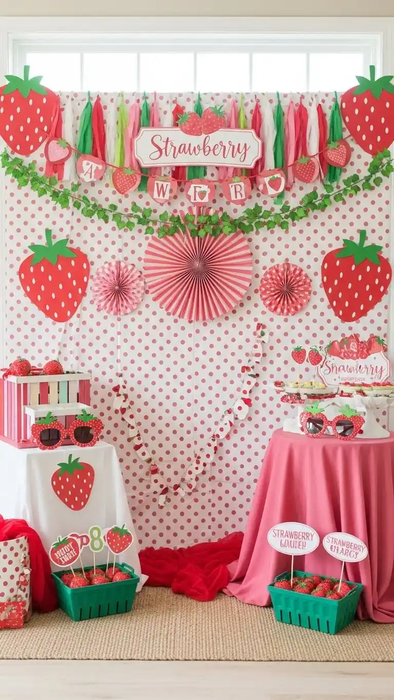 21 Strawberry Themed Party Ideas That Shine 12 8. Strawberry Photo Booth Backdrop