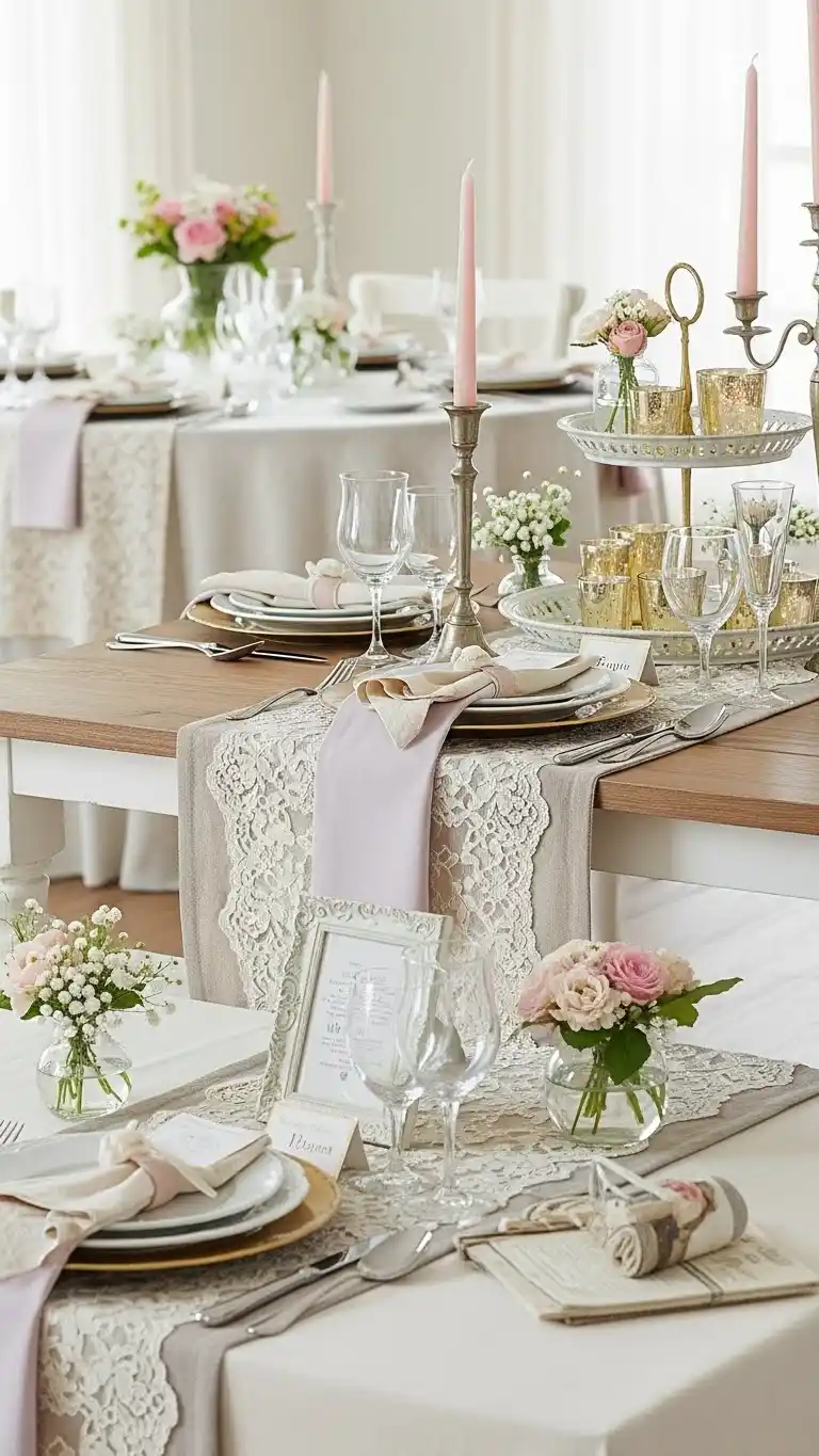 Bridgerton Party Ideas: 21 Elegant Themes and Decor Tips 13 9. Add Vintage-Style Table Runners and Layers