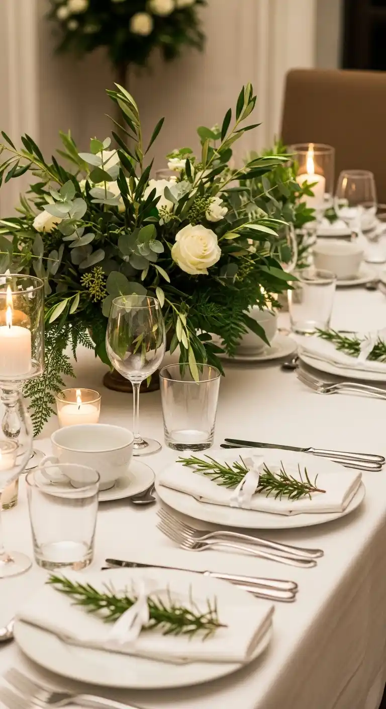 19 Easy Dinner Party Table Settings Inspirations 13 9. Botanical Greenery Centerpieces for Natural Ambiance