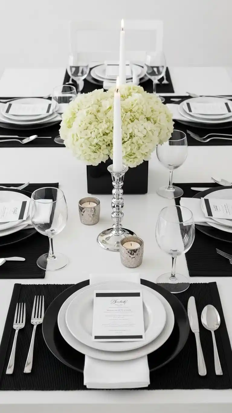 17 Stylish Dinner Party Table Ideas for Every Occasion 13 9. Classic Black-and-White Contrast Table