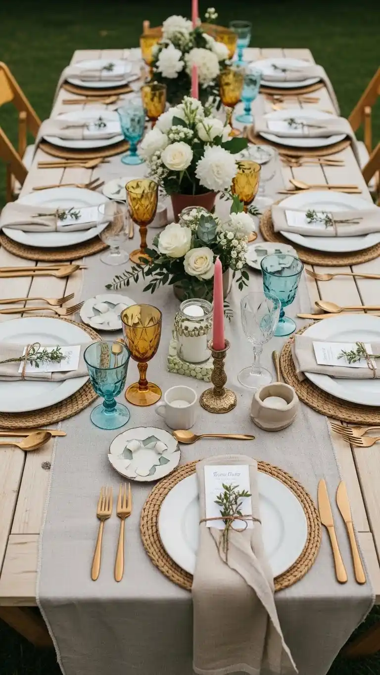 Beautiful Backyard Wedding Ideas on a Budget 13 9. Eco-Friendly Backyard Table Settings