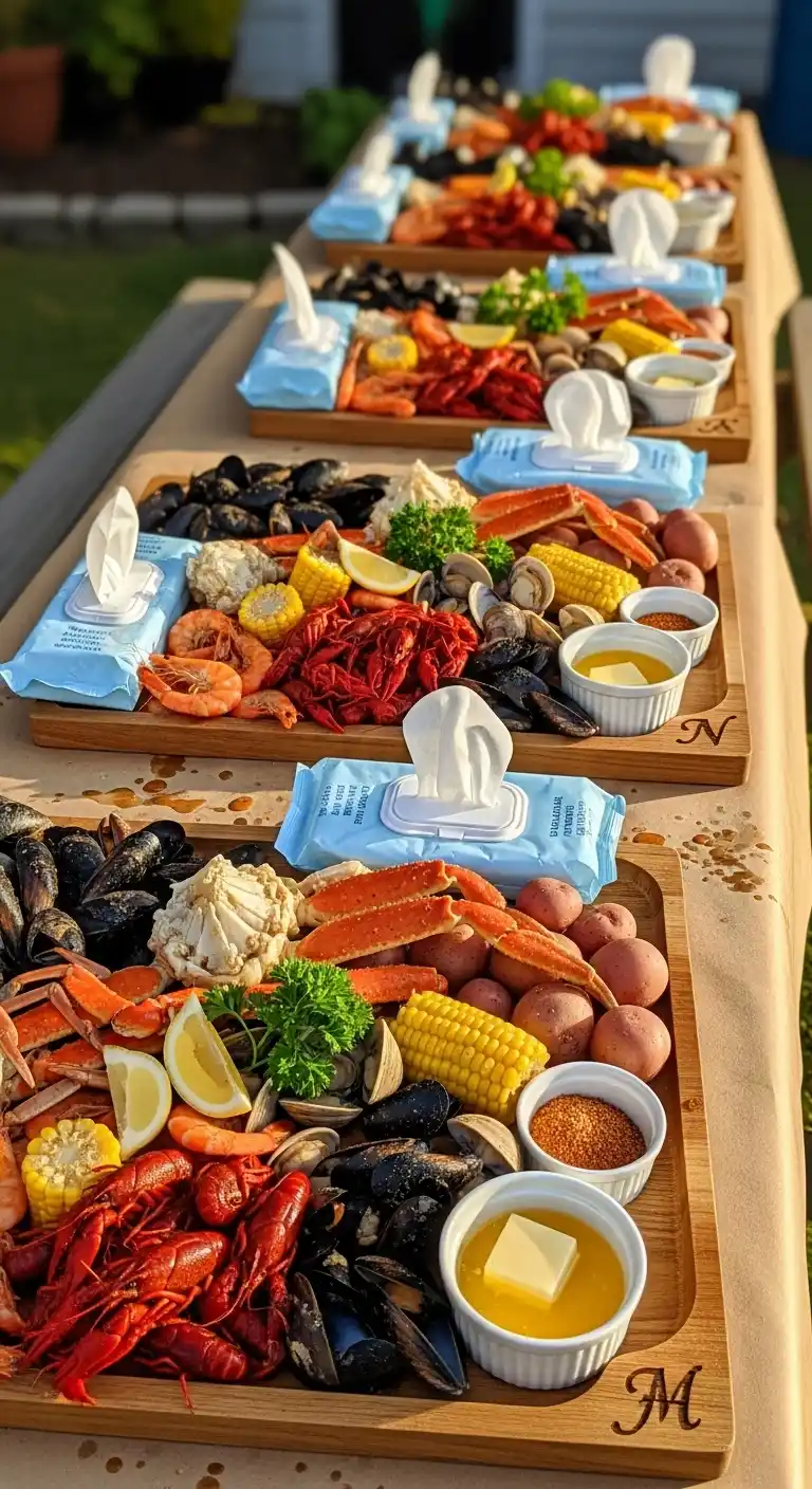 Seafood Boil Party Ideas: 27 Coastal-Inspired Fun Touches 13 9. Personalized Seafood Trays for Each Guest