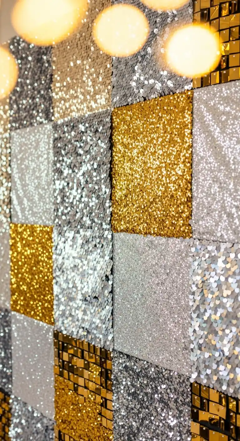 19 Bright & Stylish DIY Party Backdrop Inspirations 13 9. Sequin or Glitter Panel Wall for Glam Events