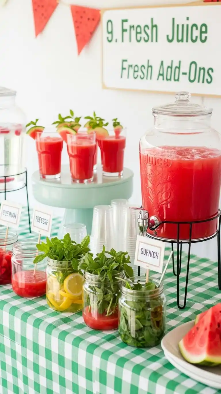 25 Fun Watermelon Themed Party Ideas for a Sweet Celebration 13 9. Watermelon Juice Bar with Fresh Add-Ons