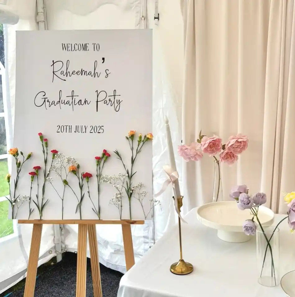 17 Floral Graduation Party Ideas You’ll Love 5 Flower-Framed Welcome Sign