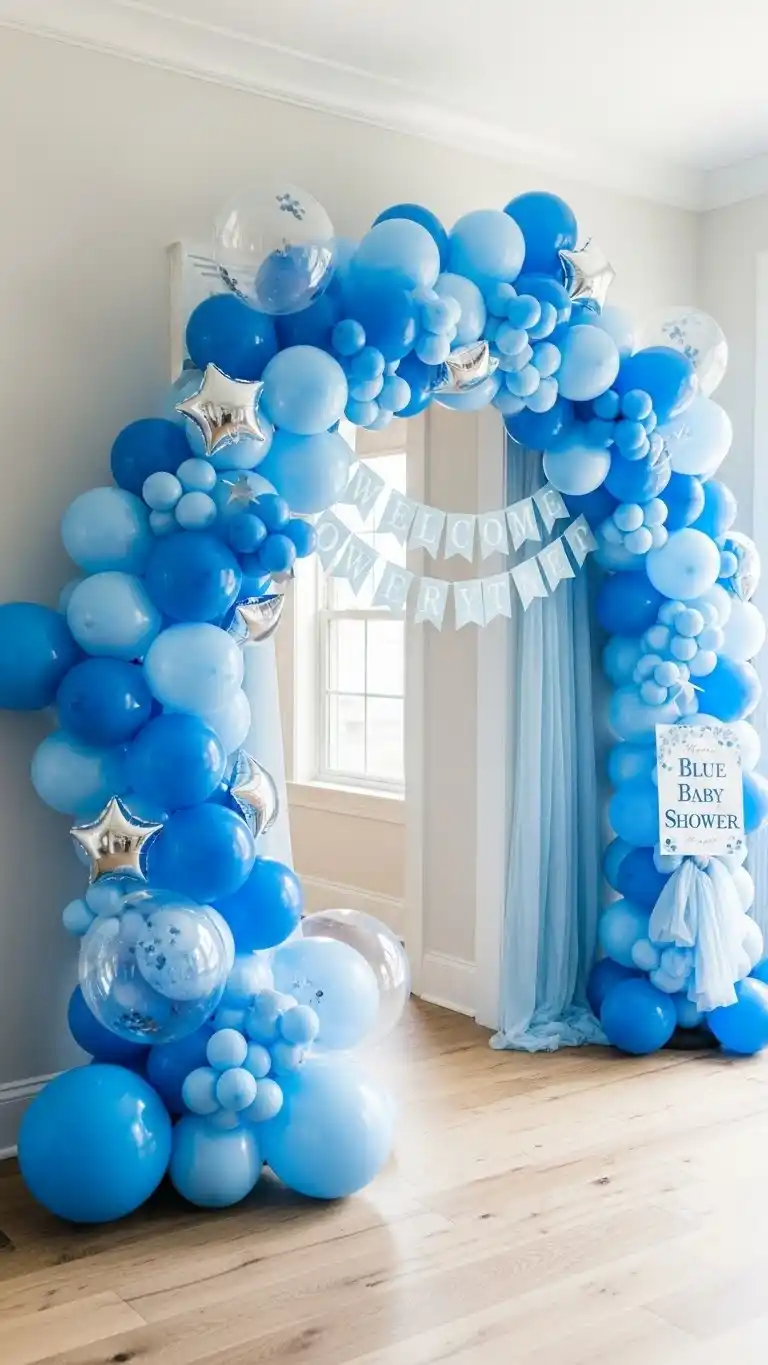 Blue Baby Shower Ideas: 23 Sweet & Stylish Looks 5 1. Blue Balloon Arch Entrance
