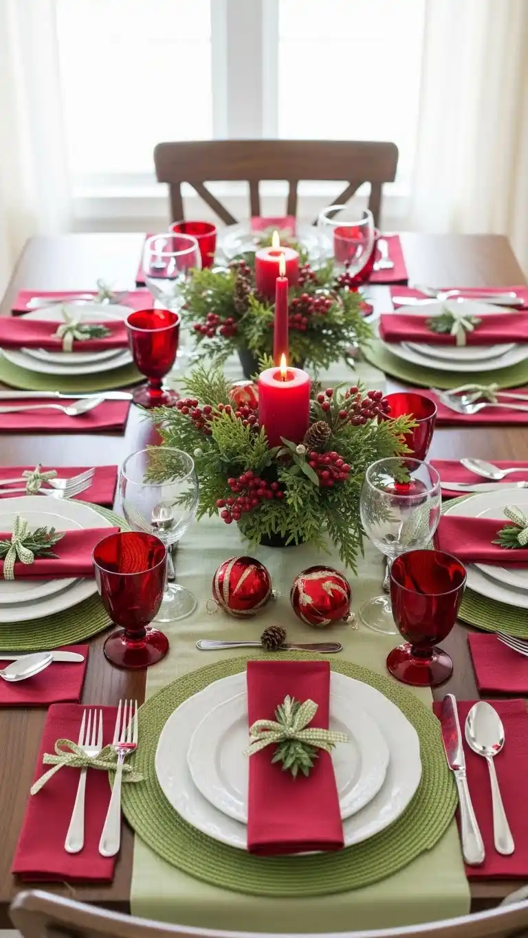 17 Christmas Table Settings for a Warm & Festive Look 5 1. Classic Red and Green Christmas Table Settings
