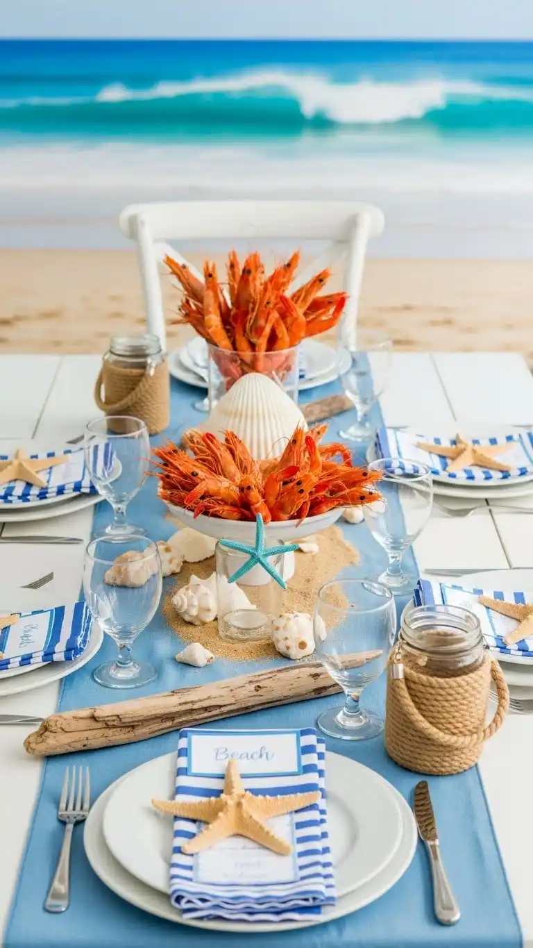 Seafood Boil Party Themes for Every Occasion 5 1. Coastal Blue & White Beach Vibes