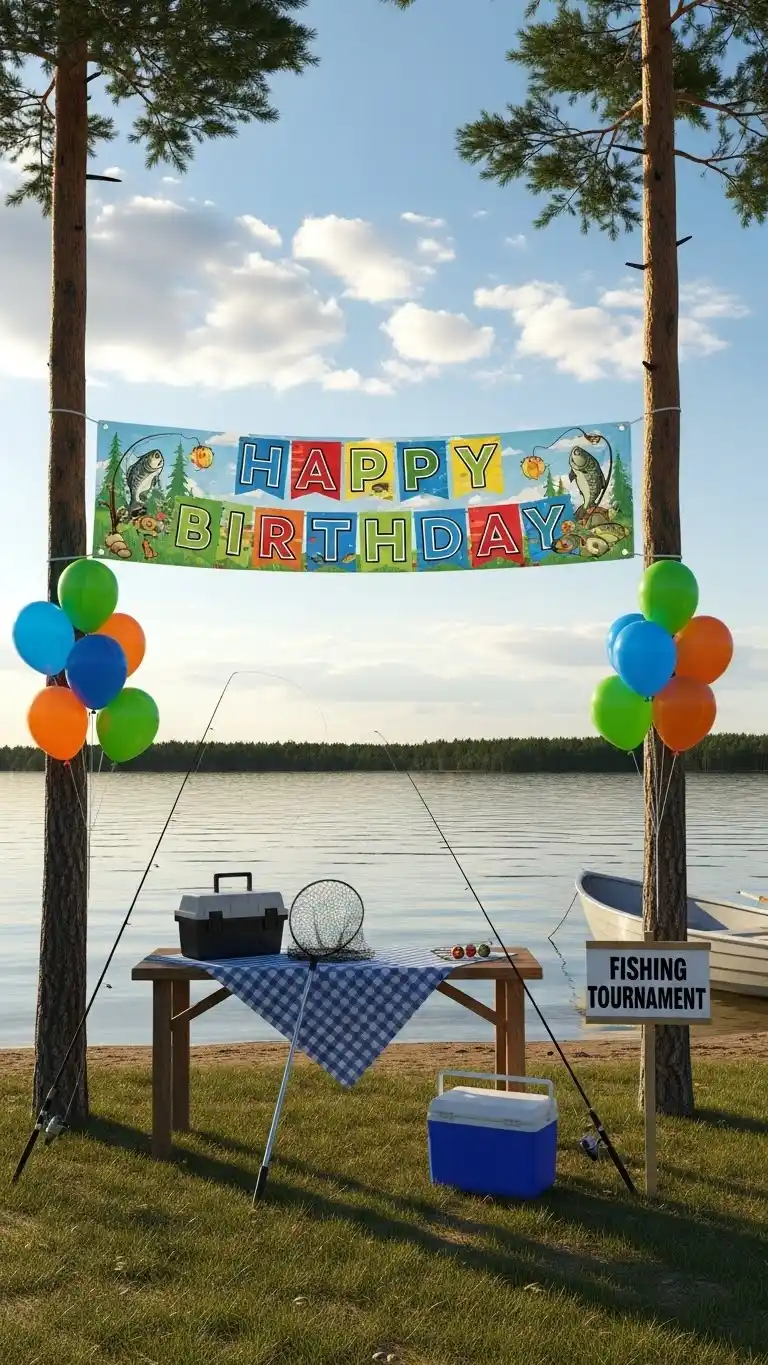 Fishing Birthday Party Ideas for Outdoor Fun 5 1. Lakeside Fishing Tournament Setup