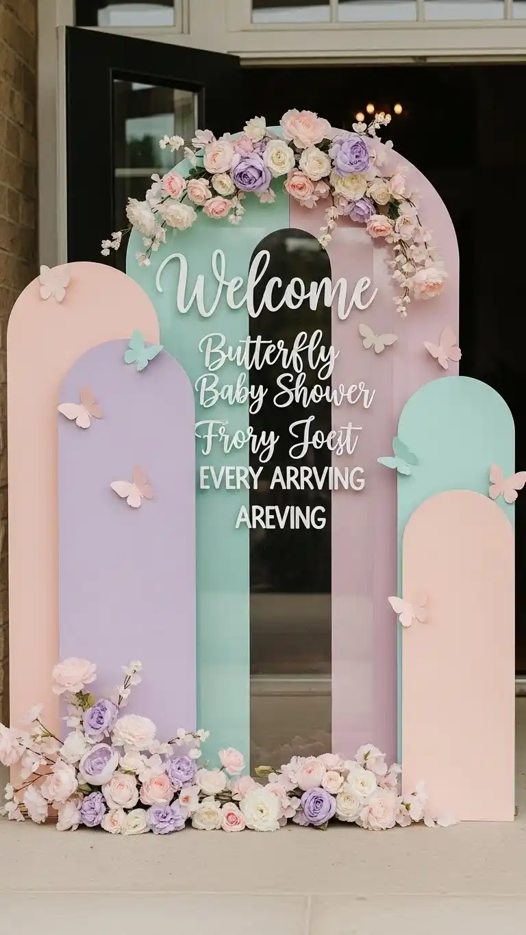 Butterfly Baby Shower Ideas: 21 Sweet & Stylish Looks 5 1. Pastel Butterfly Welcome Sign