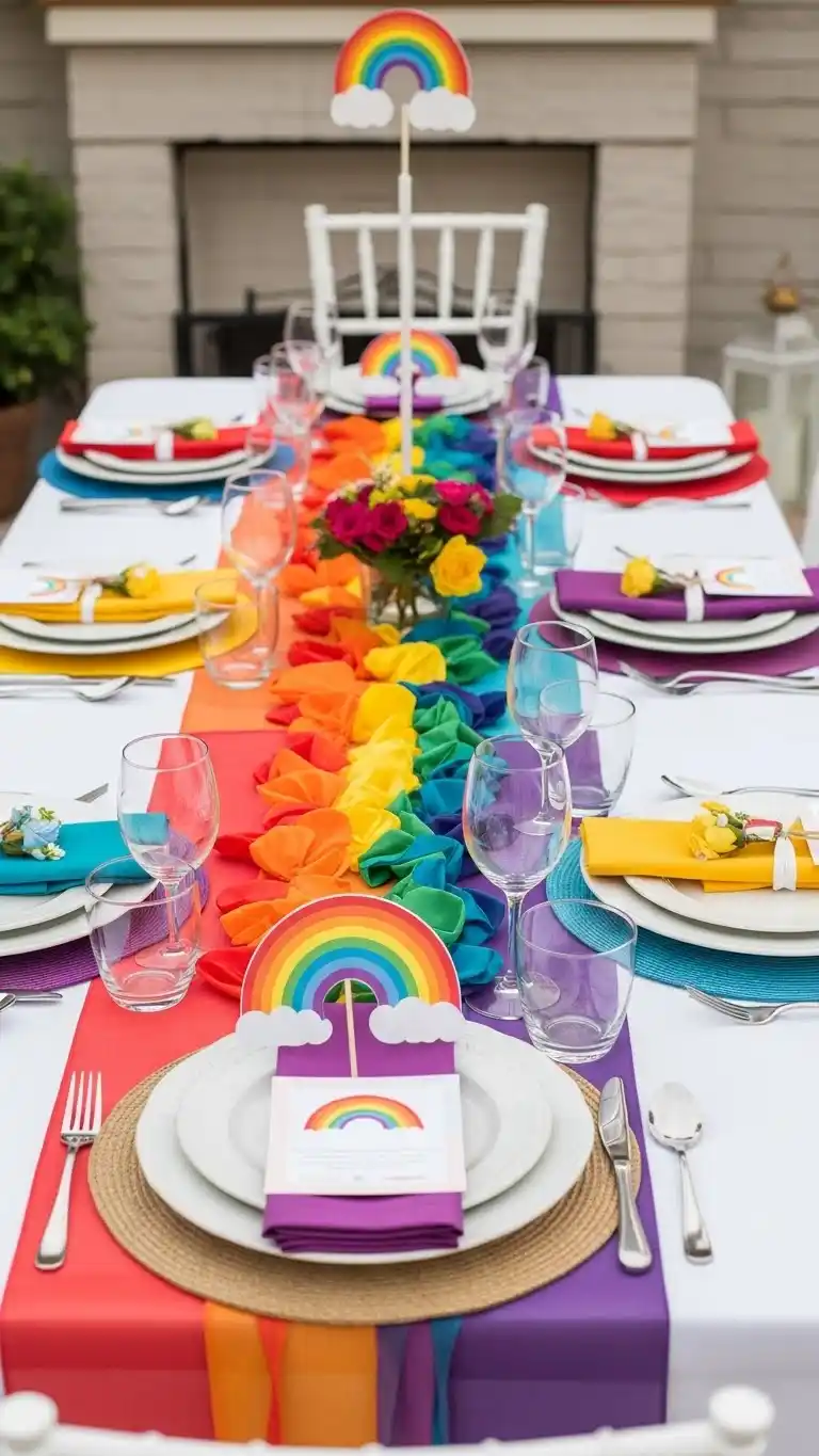 Vibrant & Chic Rainbow Party Ideas for Adults 5 1. Rainbow Tablescape Dinner Party