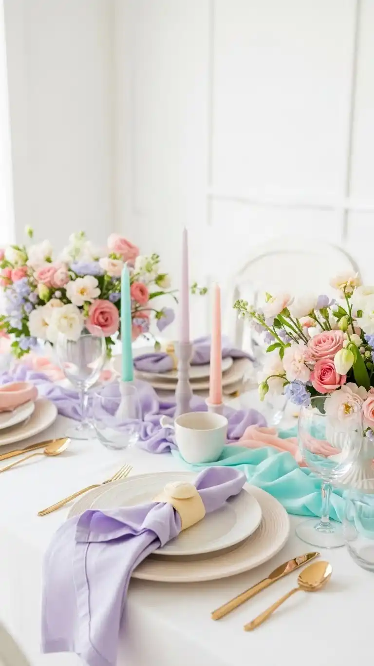Mothers Day Table Settings Ideas You’ll Love 5 1. Soft Pastel Theme for a Gentle Mothers Day Table Setting