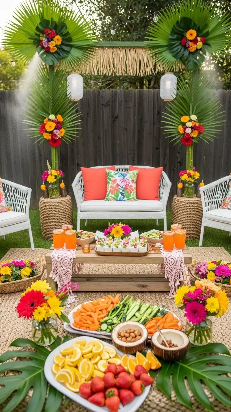 27 Creative Summer Birthday Party Ideas for Adults 5 1. Tropical Retreat Backyard Party