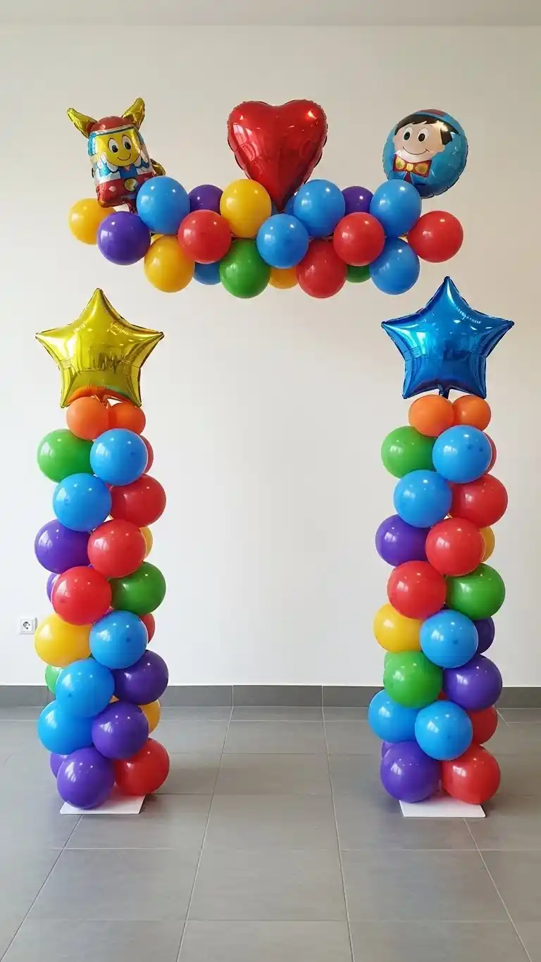 Simple Balloon Decorations for a Chic Celebration 14 10. Balloon Columns with Themed Toppers