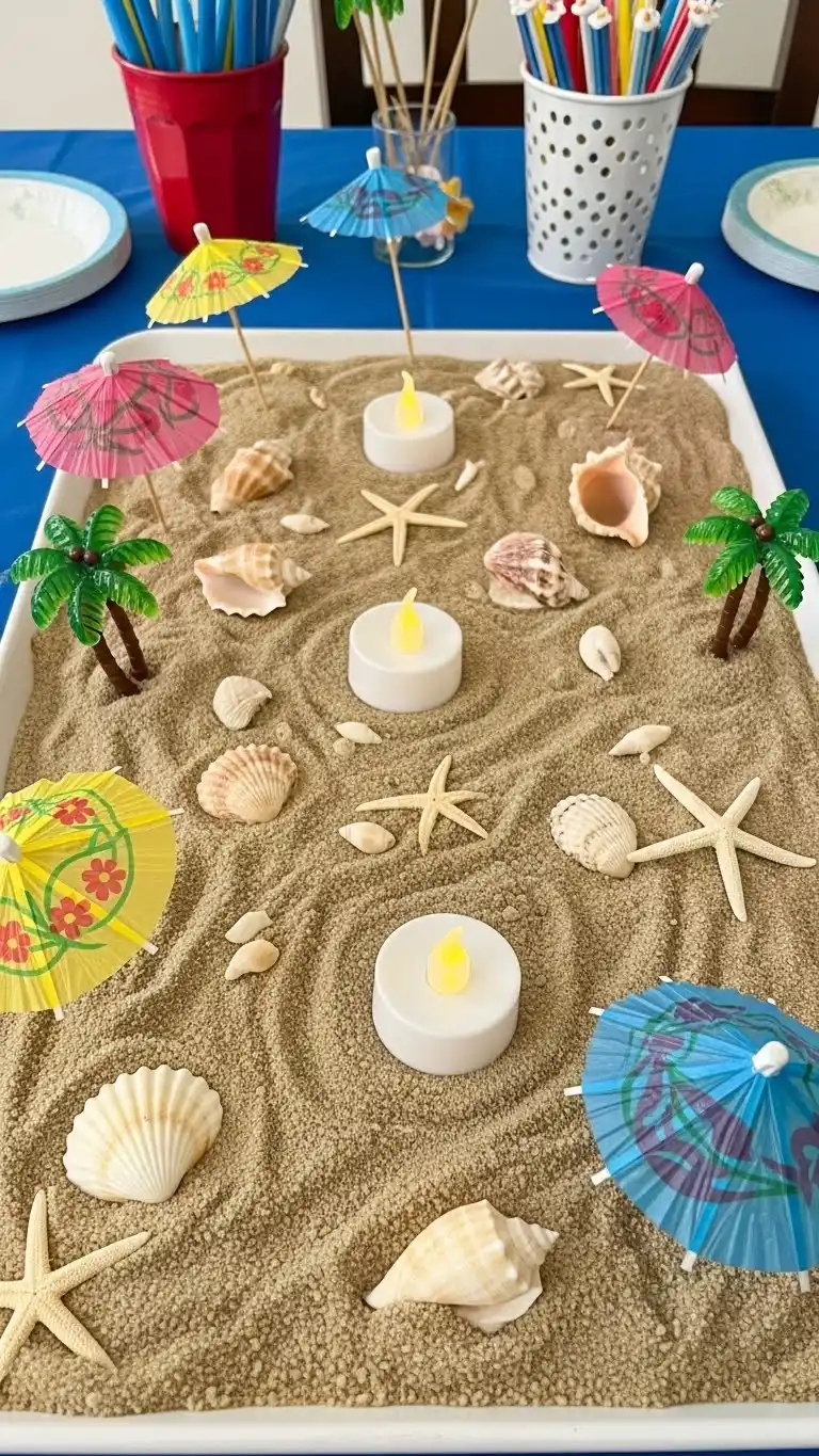 Planning a Luau? 21 DIY Luau Party Ideas That Feel Truly Tropical 14 10. Beach Sand Table Spread