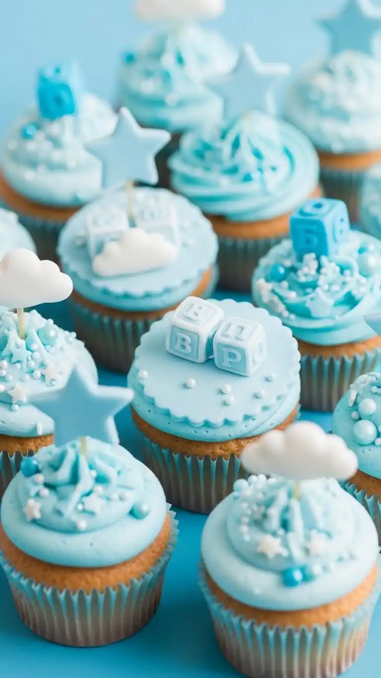 Blue Baby Shower Ideas: 23 Sweet & Stylish Looks 14 10. Blue-Themed Cupcake Assortment