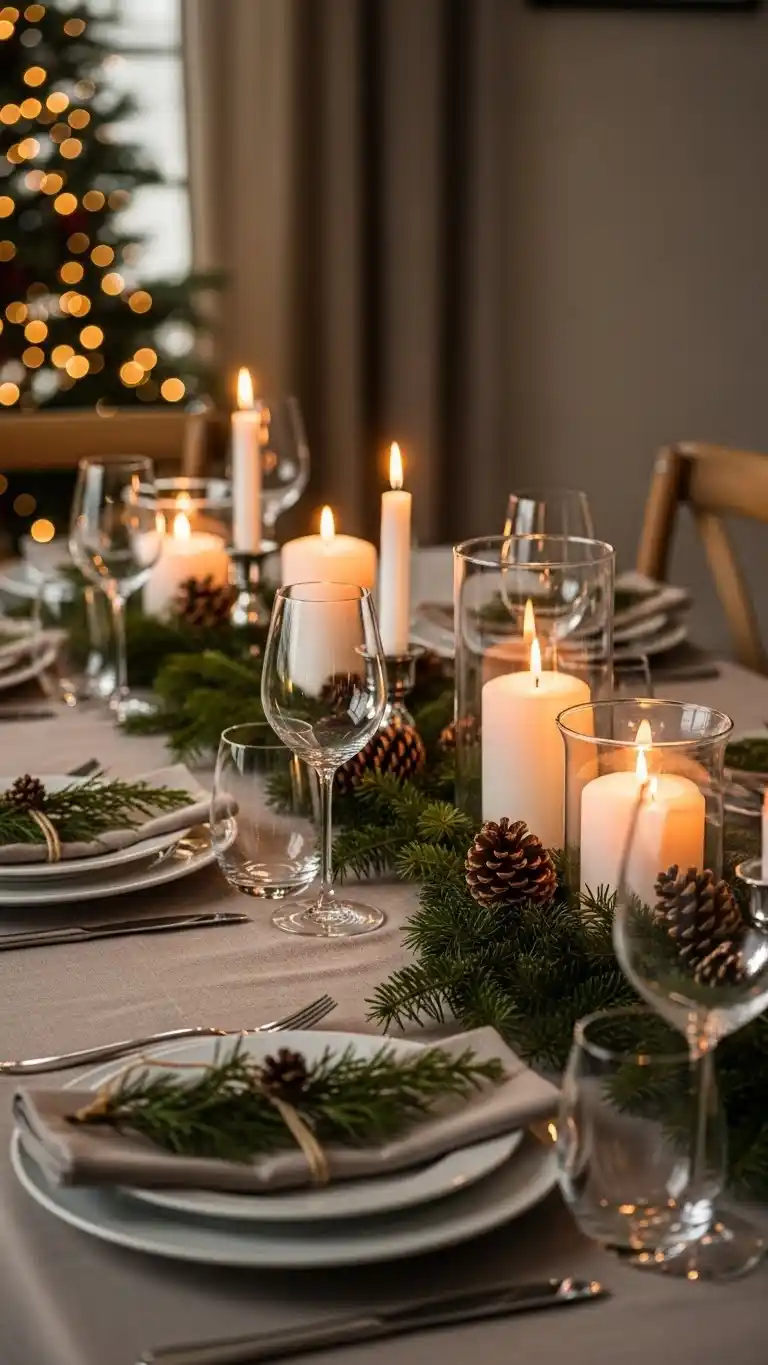 17 Christmas Table Settings for a Warm & Festive Look 14 10. Candle-Lit Christmas Table Settings for a Warm and Inviting Mood
