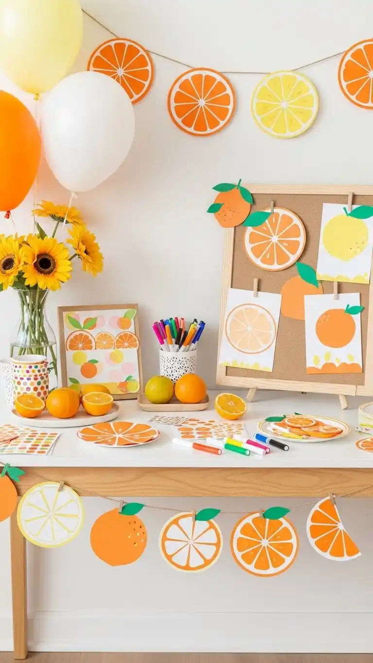17 Fresh & Fun Citrus Themed Party Inspirations 14 10. Kids’ Citrus Craft Station with Easy Projects