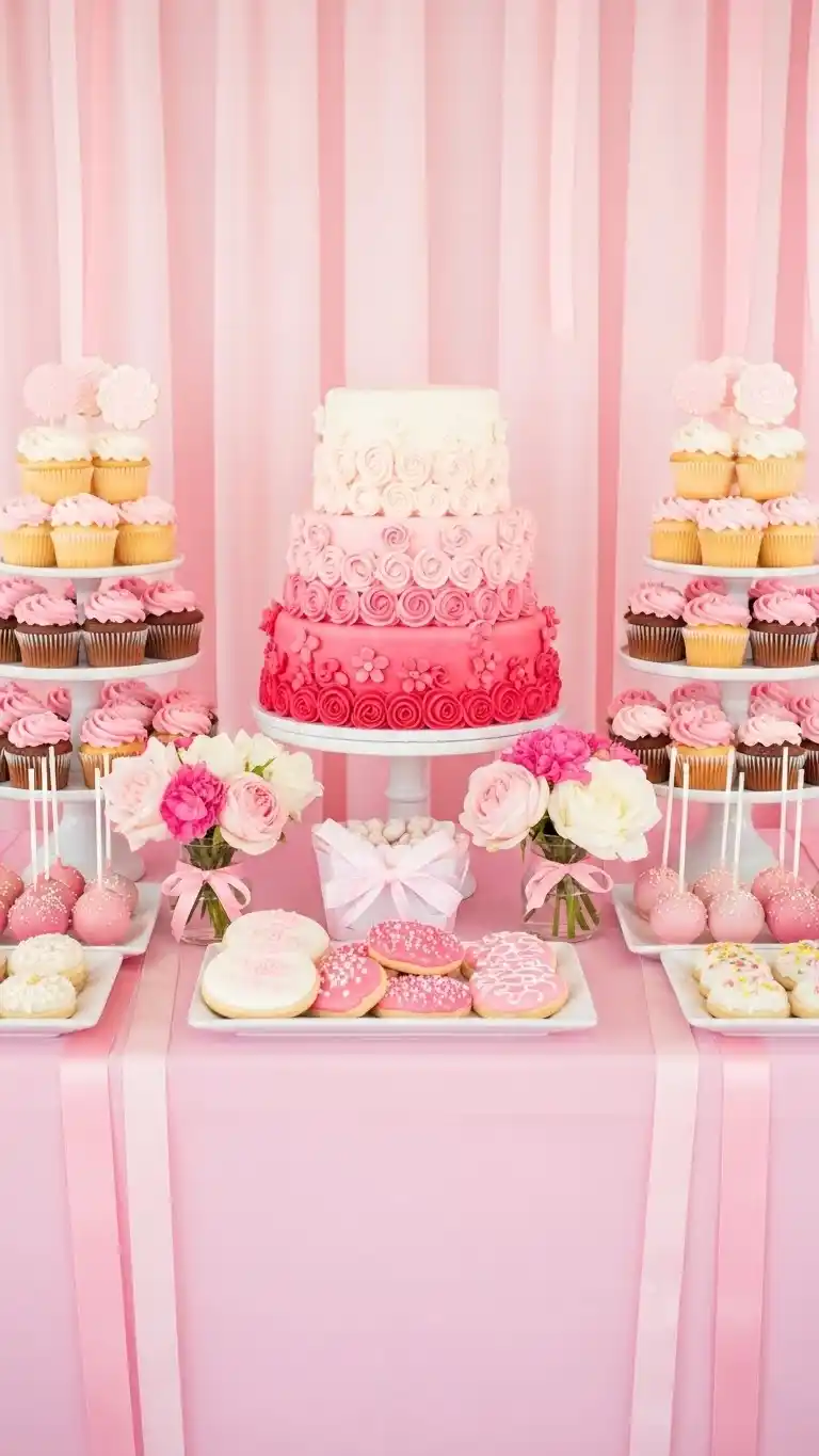 Pink Baby Shower: 25 Stylish Party Inspirations 14 10. Pink Ombre Dessert Table
