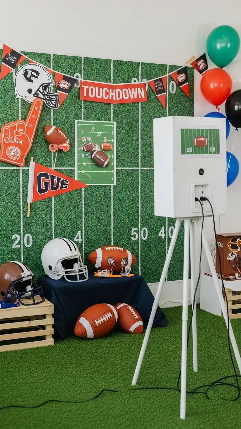 Score Big with These 23 Football Party Ideas 14 10. Touchdown Photo Booth Wall