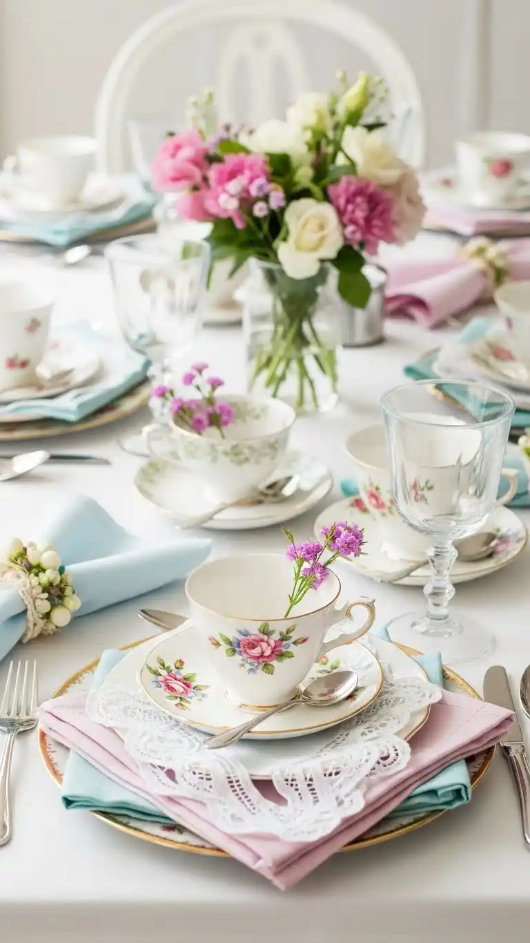 Mothers Day Table Settings Ideas You’ll Love 15 11. A Teacup-Inspired Table Setting for a Sweet Afternoon Feel