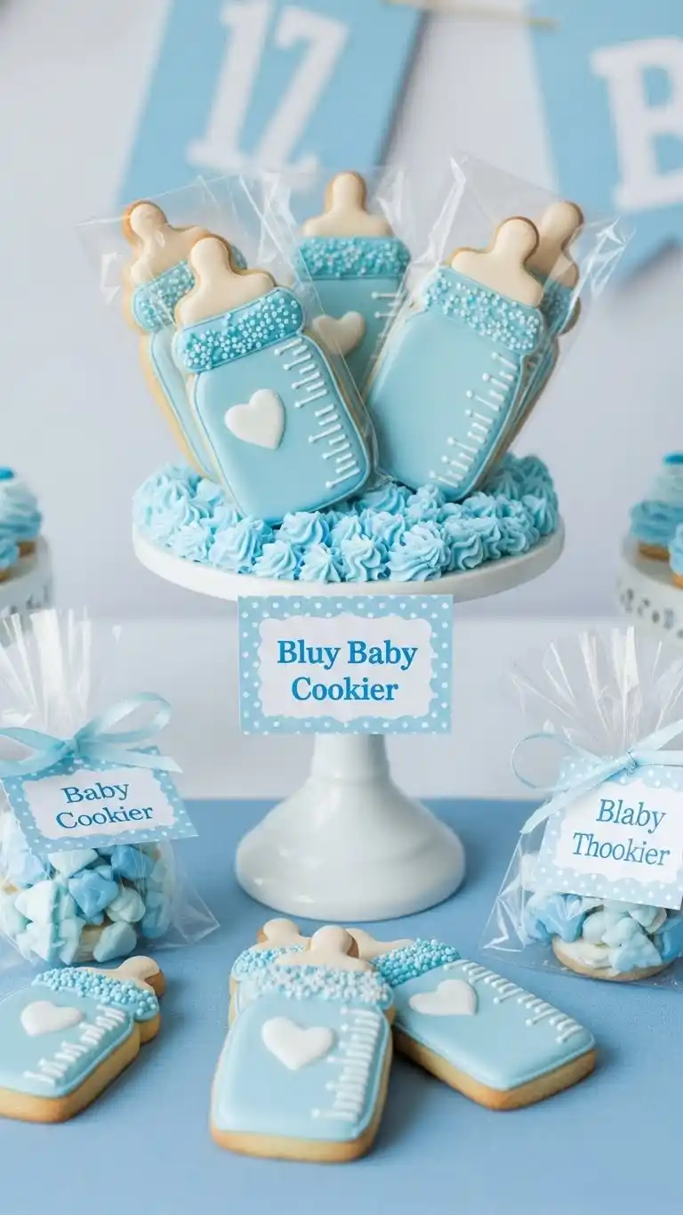 Blue Baby Shower Ideas: 23 Sweet & Stylish Looks 15 11. Blue Baby Bottle Cookies