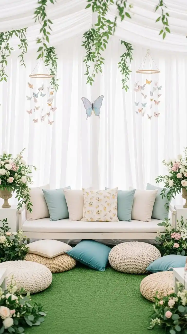 Butterfly Baby Shower Ideas: 21 Sweet & Stylish Looks 15 11. Garden-Inspired Butterfly Seating Area